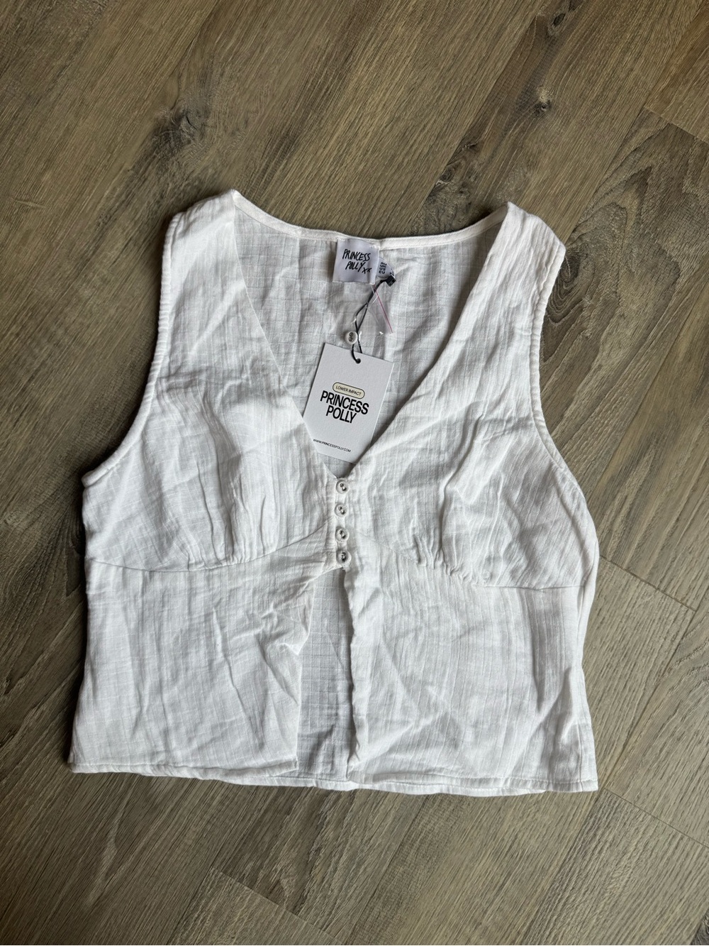 White Princess Polly Button Front Crop Vest Top